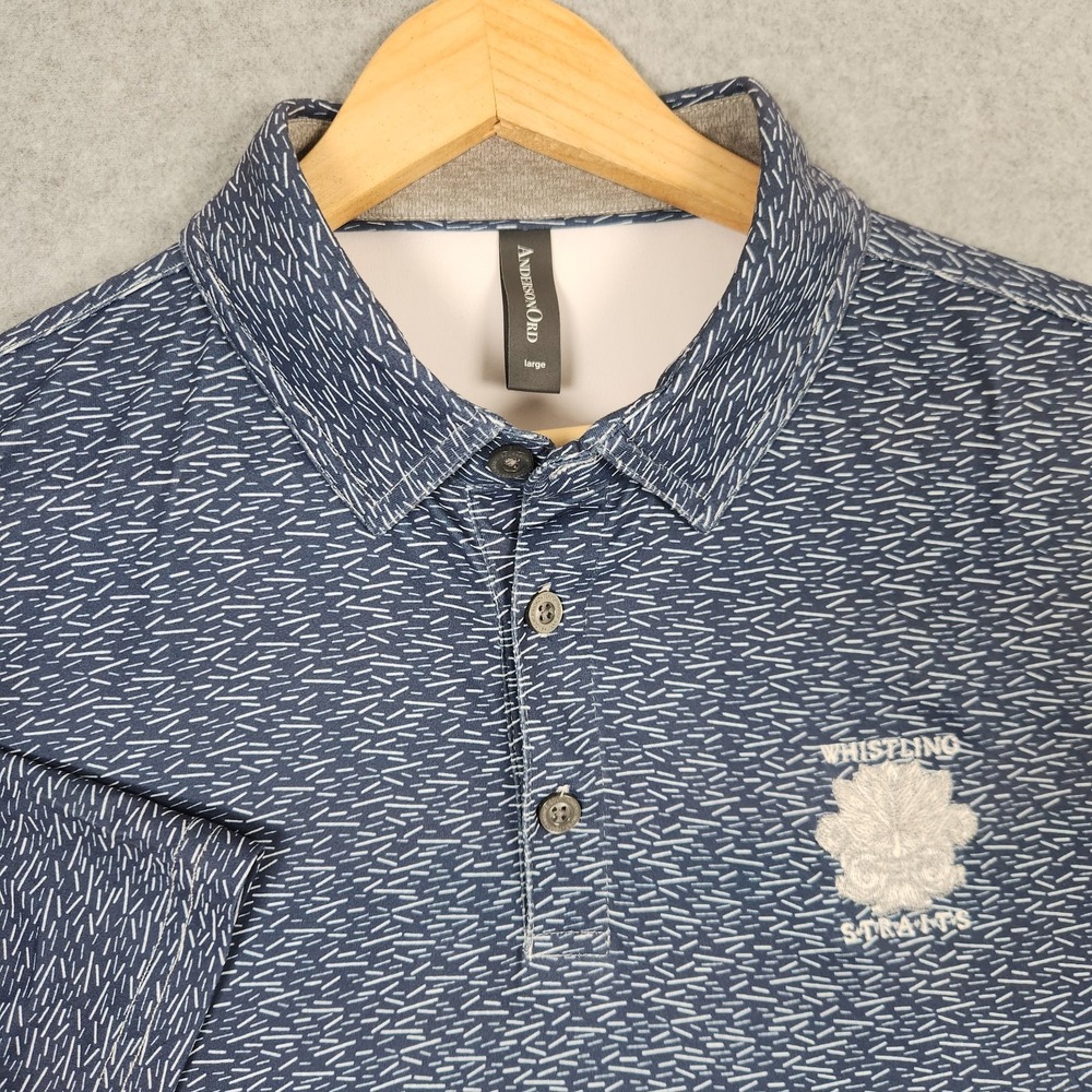 Whistling Straits Polo Shirt Mens Large Blue Geometric Print Anderson Ord